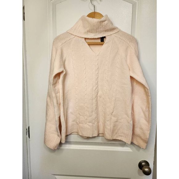 G.I.L.I Women's Pullover Sweater Turtleneck Keyhole Cable Knit Peach Size Large - Picture 2 of 6